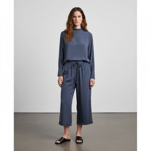 JOHNNY WAS Wide Leg 100% Silk Crop Pants With Drawstring Grey Sz XL Quiet Luxury